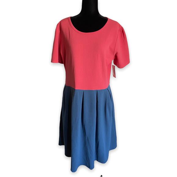 LuLaRoe Womens Dress Size 3XL 3X Amelia Pink Blue Colorblock Textured Flare NEW - Picture 1 of 4